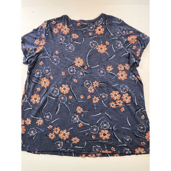 Fat Face Womens Indigo Blue Floral Tunic Top V Neck Linen Blend Size US 14 EUC - Picture 6 of 8